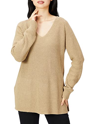 Goodthreads Damen Rippstrick-Pullover mit tiefem V-Ausschnitt, Kamelbraun Meliert, L von Goodthreads