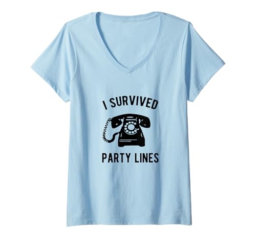 Damen I Survived Party Lines Funny Retro Telephone Call T-Shirt mit V-Ausschnitt von Goodtogotees