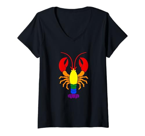 Damen LBGTQ Rainbow Pride Lobster T-Shirt mit V-Ausschnitt von Goodtogotees