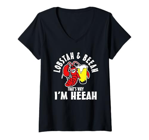Damen Lobstah and Beeah That's why I'm Heeah T-Shirt mit V-Ausschnitt von Goodtogotees