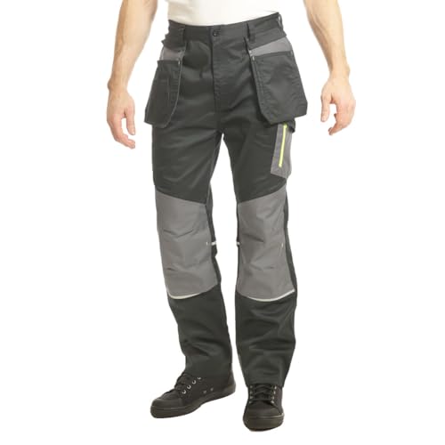 Goodyear GYPNT047 Men's Stretch Workwear Multi Flex Knee Pad Tapered Detachable Holster Pocket Work Trousers Utility Pants, Black and Grey, 30W / 31L von Goodyear