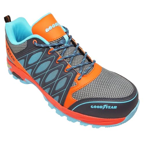 Goodyear Herren Metallfreie Arbeitssicherheit Trainer Nichtmetallische Zehenschutzkappe und Mittelsohle S1P / SRA/HRO Construction Boot, Orange Blau, 41 EU von Goodyear