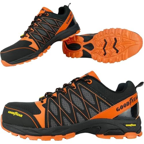 Goodyear 15363WT S1P/SRA/HRO Herren Metallfreie Zehen- und Zwischensohlen-Sicherheitstrainer aus Verbundwerkstoff, 15363WT - Schwarz/Orange, 38 EU von Goodyear