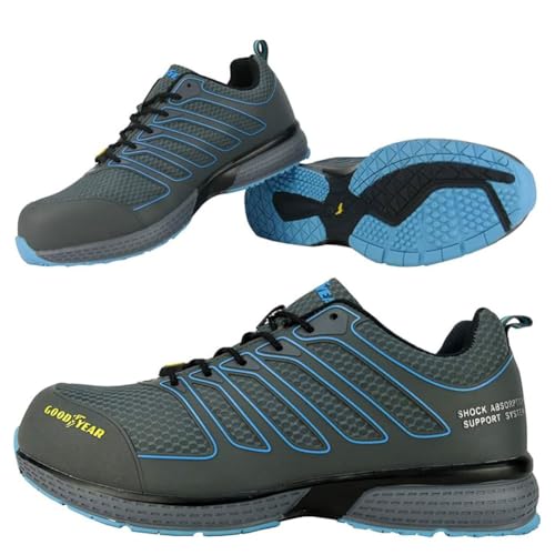 Goodyear Herren Metallfreie Arbeitssicherheit Trainer mit Non Metallic Stoffkappe S1p / SRA/HRO Construction Boot, Grau Blau, 41 EU von Goodyear