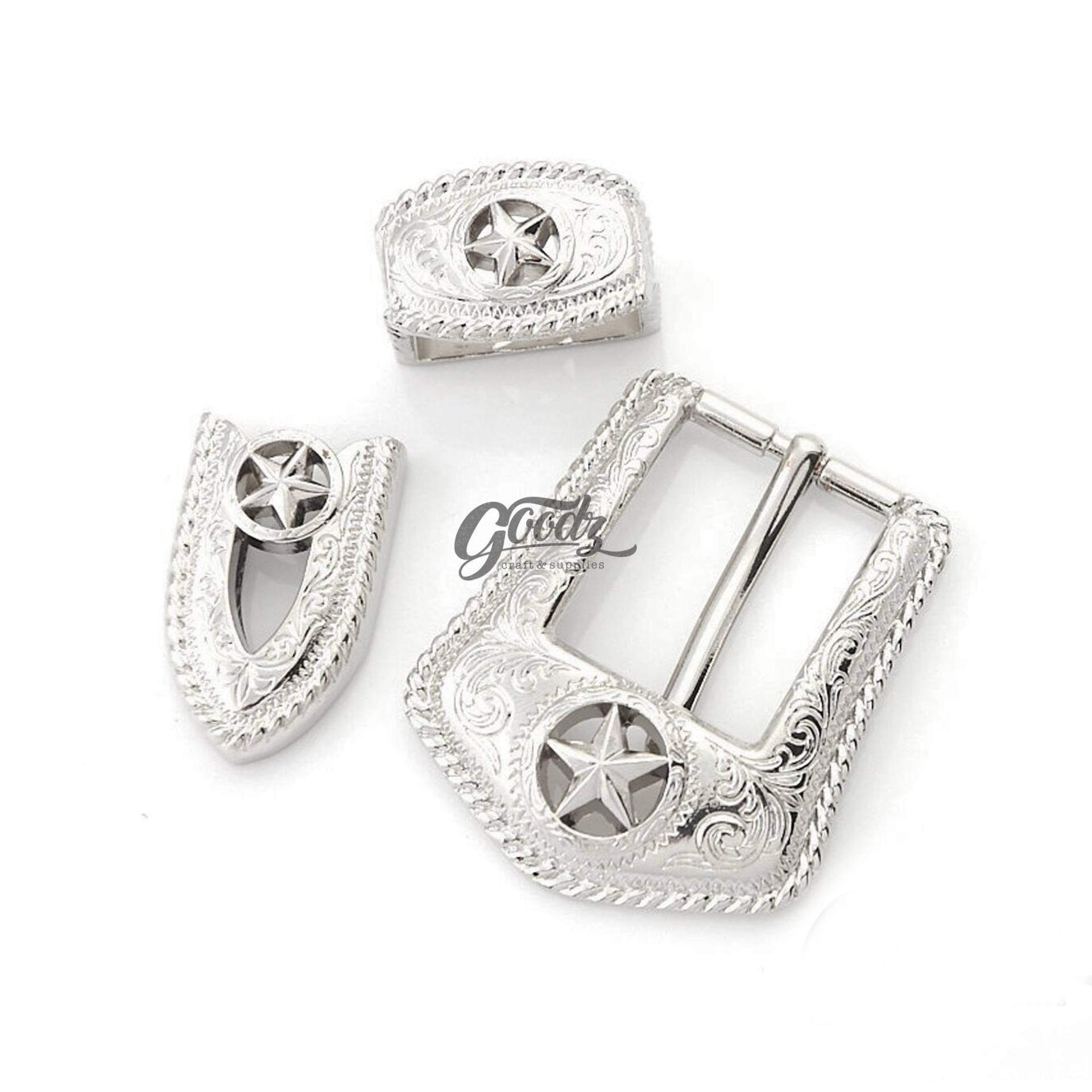 Western Star Gürtelschnallen-Set Silberne Filigrane Cowboy-Schnalle | 1 Zoll, 25 Mm von GoodzCraftSupplies