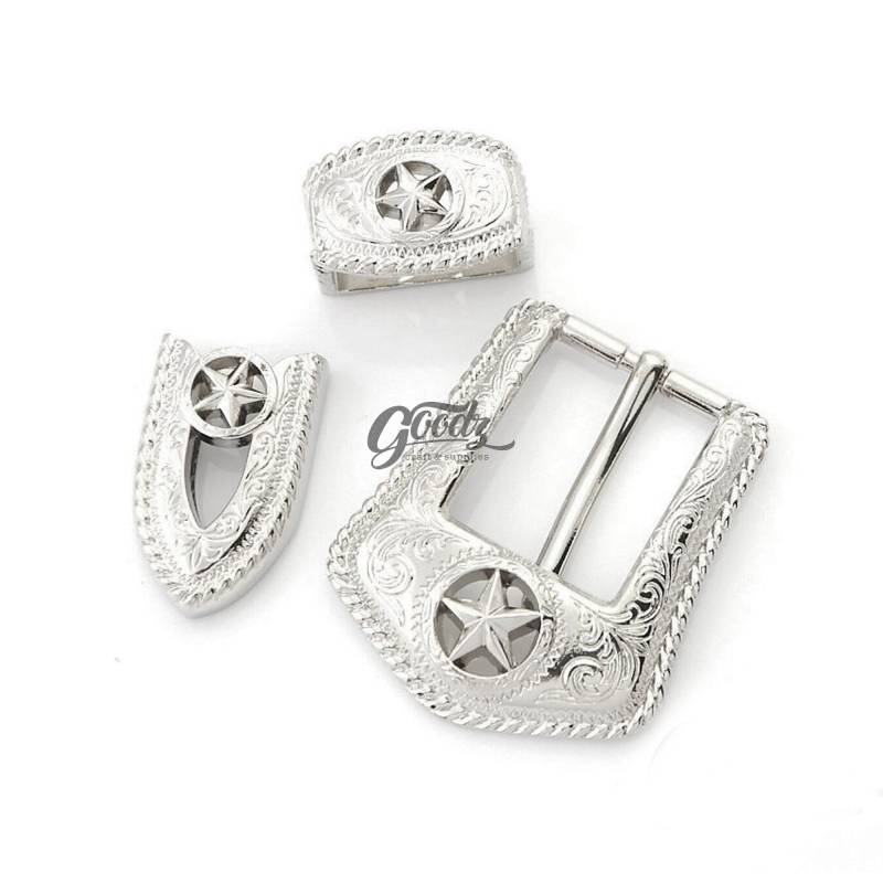Western Star Gürtelschnallen-Set Silberne Filigrane Cowboy-Schnalle | 1 Zoll, 25 Mm von GoodzCraftSupplies