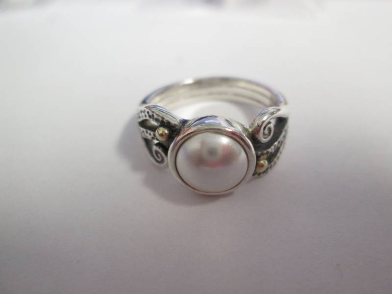 Mirage Pearl Ring Mit Swirl Band, Sterling Silbering, Geschenk Für Sie, Frau, Mama, Mädchen. Perlenring von GoofBallStuff