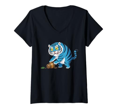 Damen Easy Tiger Lustiges Goofy-Cartoon-T-Shirt | Süße Tiergeschenke T-Shirt mit V-Ausschnitt Damen Easy Tiger Lustiges Goofy-Cartoon-T-Shirt | Süße Tiergeschenke T-Shirt mit V-Ausschnitt von Goofy Creatures Co.