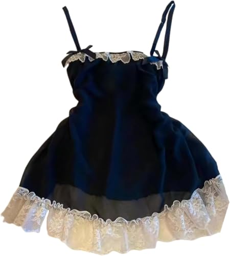 Damen Vintage Spitze 2000er Poncho Top Party Clubwear Mode Solide Spitze Halter Taille Vintage Cropped Bluse Y2k Kleider (Schwarz 4,S) von Goolecrimp