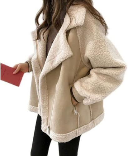 Damen Warme Reversjacke Mode Trend Winter Gepolsterte Futterjacke Elegant Locker Lässig Outdoor Arbeit Warme Jacke (Beige,S) von Goolecrimp