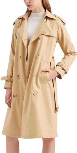 Damen eleganter Trenchcoat im Langen zweireihigen Wind dichten Mantel Frühling und Herbst Modetrend Business Revers Trenchcoat (Khaki,M) von Goolecrimp