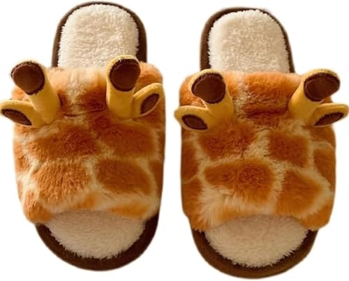 Frauen Herbst Und Winter Cartoon Spaß Niedliche Giraffe Plüsch Hausschuhe Modische Bequeme Weiche Warme Niedliche Haus Offene Zehe Hausschuhe (Orange,36-37) von Goolecrimp