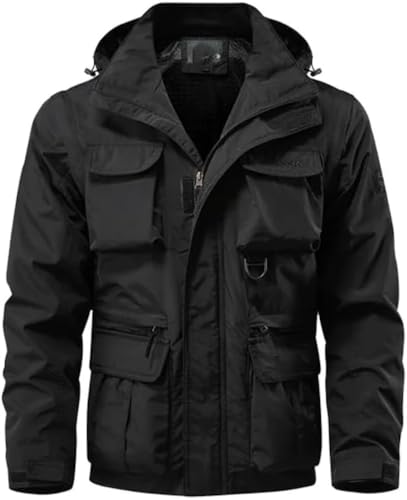 Frühling und Herbst Herrenjacke Abnehmbare Ärmel Hut Reißverschluss mit Kapuze Windbreaker tragen Jacke Herren Bergsteigerjacke (Schwarz,XXL) von Goolecrimp