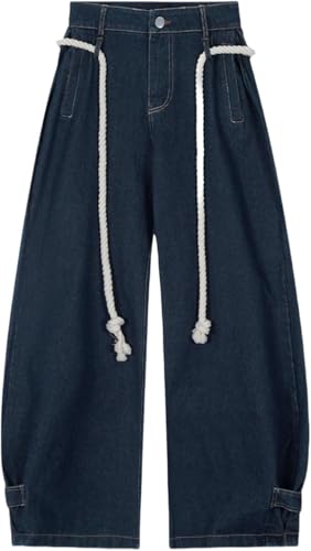 Goolecrimp Aelfric Eden Barrel Jeans for Women Baggy Wide Leg Jeans Casual Drawstring Waist Denim Pants Trouser (Blue,L) von Goolecrimp