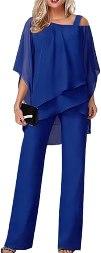 Goolecrimp Damen Frühling und Herbst Zweiteilige atmungsaktive Brautkleider Arbeits Anzug Hochzeit Gast Party Anzug lässig unregelmäßige Chiffon Weite Bein Hosen Set (Blau,M) von Goolecrimp