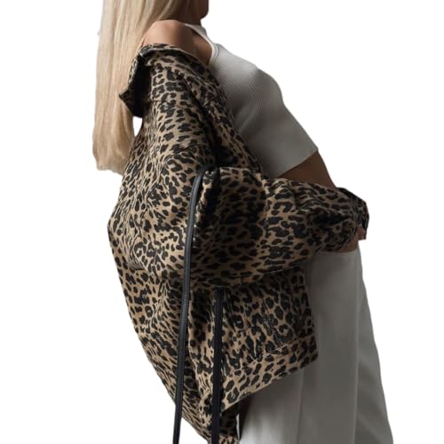 Goolecrimp Damen Herbst Neue Knopf Langarm Leopardenmuster Jeansjacke Langarm Herbst mit Taschen Tops Vintage Version Knopfjacke Tops (Leopard 2,S) von Goolecrimp