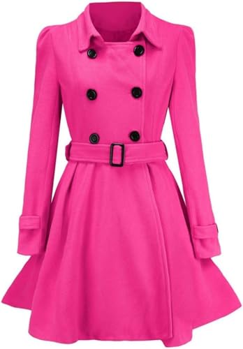 Damen Knopf Tweed Mantel Winter Warmer eleganter Business Freizeit Mantel Französischer Modetrend Tweed Rüschen Trenchcoat (Rose,M) von Goolecrimp