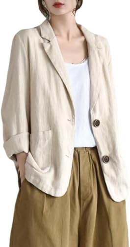 Goolecrimp Damen Leinen Jacke lose lässige leichte und Bequeme Anzug Jacke Frühling Neue modische und Elegante Business-Basic-Modelle Anzug Jacke (Beige,XXL) von Goolecrimp