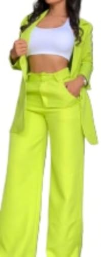 Goolecrimp Damen Mode Formeller Blazer Und Gerade Geschnittene Hose Im Set Elegantes Zweiteiliges Set Für Business Und Freizeit Im Büro Hosenanzug Für Hochzeitsgäste Zum Abendessen (Grün,L) von Goolecrimp