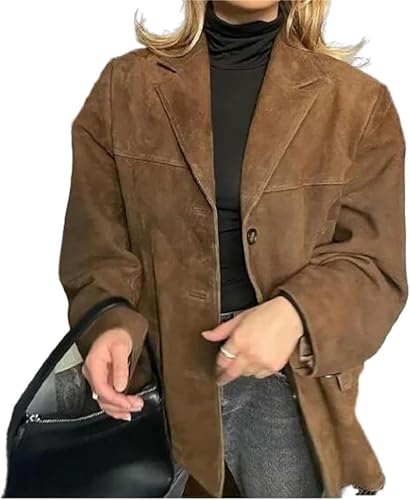 Goolecrimp Damen Reversblazer Mode Blazer mit Langen Ärmeln für Herbst und Winter Eleganter lässiger Business und Büroblazer (Braun,L) von Goolecrimp