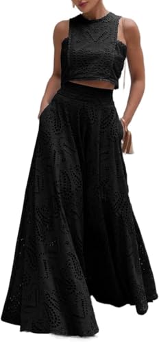 Goolecrimp Damen Sommer Ärmellos Ausschnitt Tank Top Und Hohe Taille Langen Rock 2 Stück Mode Lässig Nachtclub Party Reise Urlaub Kleid Set (Schwarz,L) von Goolecrimp