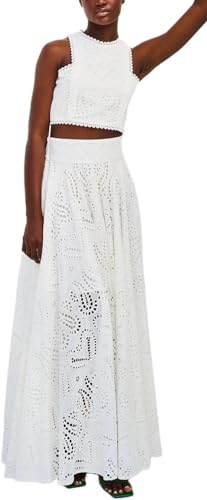 Goolecrimp Damen Sommer Ärmellos Ausschnitt Tank Top Und Hohe Taille Langen Rock 2 Stück Mode Lässig Nachtclub Party Reise Urlaub Kleid Set (Weiß,L) von Goolecrimp