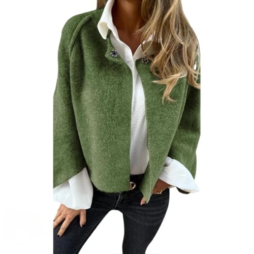 Goolecrimp Damen Strickjacke mit rundem Kragen Langen Ärmeln für die Arbeit im Büro Herbst und Winter weicher Warmer Cardigan mit Knöpfen modische Street-Shorts aus Tweed (Grün,XXL) von Goolecrimp