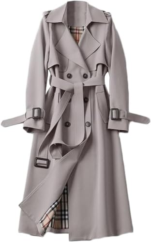 Goolecrimp Damen Windbreaker Zweireiher Freizeitmantel Frühling und Herbst Jacke Langer Revers einfarbiger Mantel Business Freizeit Mode Trenchcoat (Aprikose,XL) von Goolecrimp