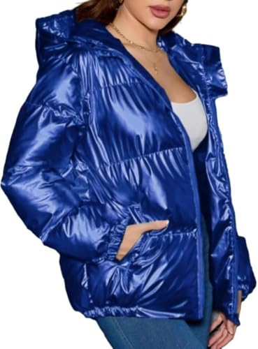 Goolecrimp Damen Winter Warme Glänzende Daunenjacke Mit Kapuze Und Taschen Leichte Gesteppte Langarm Glänzende Verdickte Winter-Daunenjacke (Blau,XL) von Goolecrimp