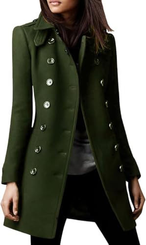 Goolecrimp Damen Winter Zweireiher Wollmantel Retro Mode Slim Business Büro Mantel elegant klassisch leicht lässig Arbeit Revers Mantel (Grün,M) von Goolecrimp