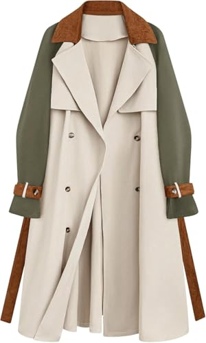 Goolecrimp Damen Winter große Größe Trenchcoat Zweireiher wasserdicht klassischen Gürtel Revers Mantel farbig blockiert Zweireiher Krawatte Gürtel Mantel Trenchcoat (Khaki,M) von Goolecrimp