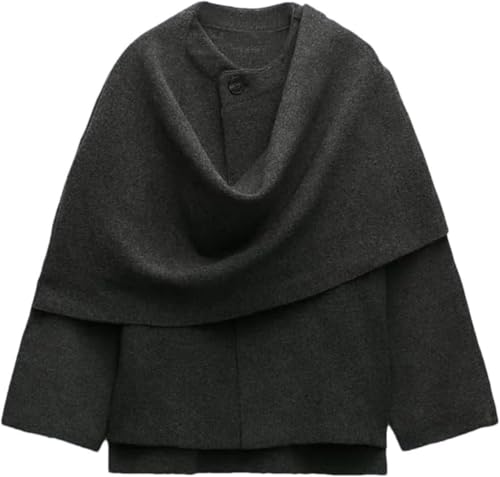 Goolecrimp Damenjacke mit asymmetrischem Schalkragen und einfarbiger Farbe Modisches Elegantes Vintage Oberteil für Herbst und Winter für Damen mit Langen Ärmeln (Schwarz,L) von Goolecrimp