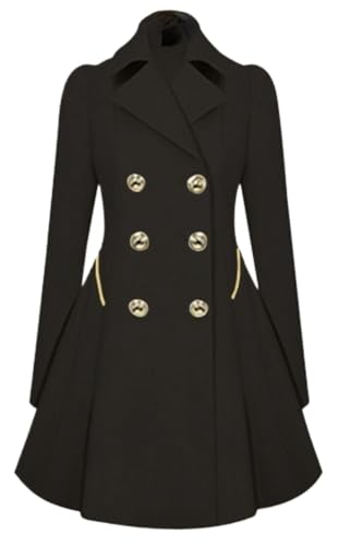Eleganter Vintage Swing Kleider Trenchcoat für Damen Zweireihiger Trenchcoat im 50er Jahre Stil Klassischer Reversmantel Zweireihiger Trenchcoat Schmaler Langer Mantel (Schwarz,XXL) von Goolecrimp