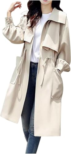 Goolecrimp Eleganter mittellanger Windbreaker für Damen Neuer Business Casual Trenchcoat für Frühling und Herbst Modische lockere leichte Langarmjacke (Weiß,L) von Goolecrimp