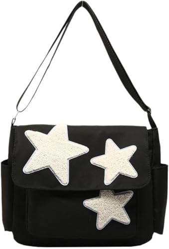 Goolecrimp Fee Grunge Kawaii Cross body Mädchen Vintage Star Handtasche Niedliche Leinwand Umhängetasche Geldbörse Freizeit Schulter ästhetische Star Star-Star-Tasche (Eine Größe,Black) von Goolecrimp