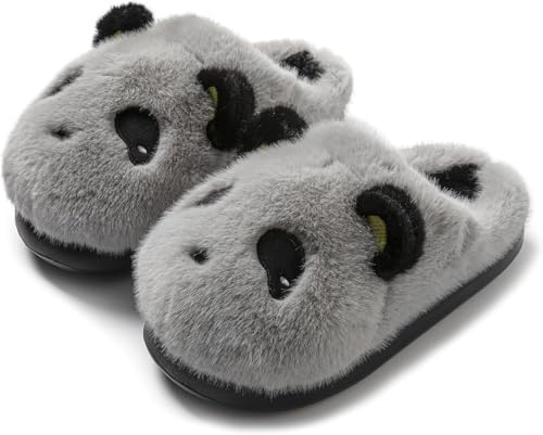 Goolecrimp Frauen Niedlich Cartoon Panda Muster Plüsch Warme Hausschuhe Bequem Warm Weich Indoor Dicken Boden Nach Hause Rutschfeste Hausschuhe (Grau,40-41) von Goolecrimp