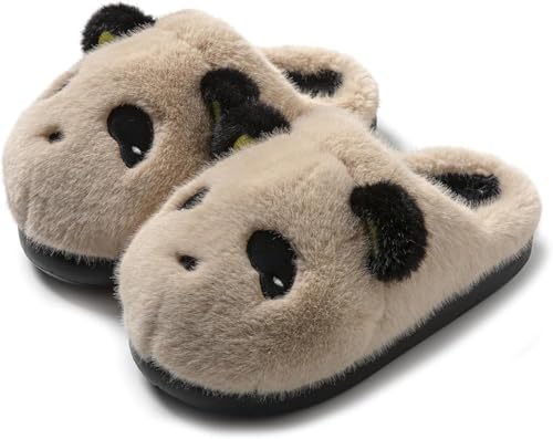 Goolecrimp Frauen Niedlich Cartoon Panda Muster Plüsch Warme Hausschuhe Bequem Warm Weich Indoor Dicken Boden Nach Hause Rutschfeste Hausschuhe (Kaffee,40-41) von Goolecrimp
