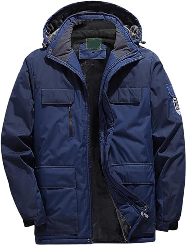 Goolecrimp Herbst und Winterjacke für Herren Warm verdickter winddichter lockerer Outdoor Parka Lässige modische warme übergroße Kapuzenjacke mit Farbblockierung (Blau,4XL) von Goolecrimp