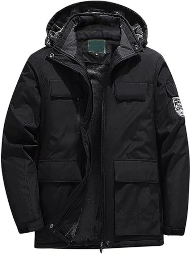 Goolecrimp Herbst und Winterjacke für Herren Warm verdickter winddichter lockerer Outdoor Parka Lässige modische warme übergroße Kapuzenjacke mit Farbblockierung (Schwarz,6XL) von Goolecrimp