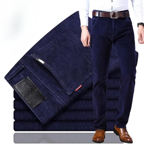 Goolecrimp Herren Cordhose mit klassischer Passform gerader Schnitt Herbst & Winter schmal bequem locker dehnbar gerade Anzughose reguläre Passform Cordhose (Blau,34) von Goolecrimp