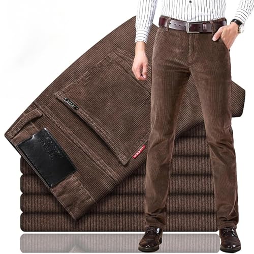 Goolecrimp Herren Cordhose mit klassischer Passform gerader Schnitt Herbst & Winter schmal bequem locker dehnbar gerade Anzughose reguläre Passform Cordhose (Kaffee,32) von Goolecrimp