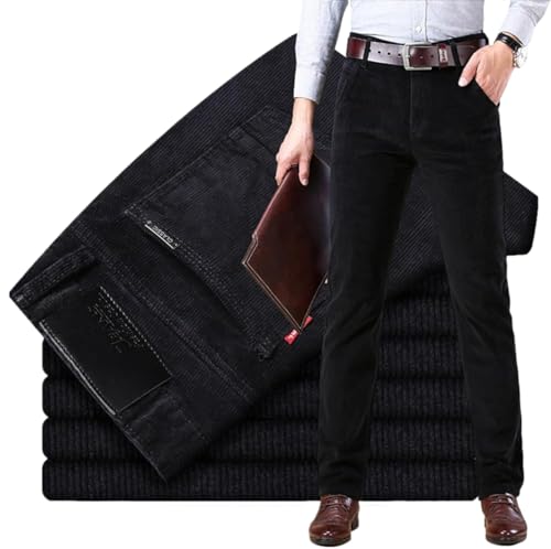 Goolecrimp Herren Cordhose mit klassischer Passform gerader Schnitt Herbst & Winter schmal bequem locker dehnbar gerade Anzughose reguläre Passform Cordhose (Schwarz,34) von Goolecrimp