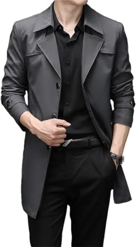 Goolecrimp Herren Mode lang Trenchcoat Herren Frühling und Herbst Business lässig Trenchcoat einfarbig Single-Breed mit Revers Trenchcoat (Dunkelgrau,3XL) von Goolecrimp