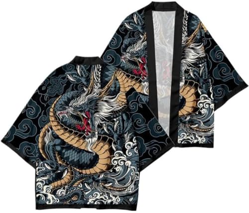 Goolecrimp Herren Strick Jacke im Retro Stil im chinesischen Stil Poncho mit chinesischem Drachen Muster lockerer lässiger Leichter chinesischer Kung-Fu Cosplay Strickjacke (Schwarz,XL) von Goolecrimp