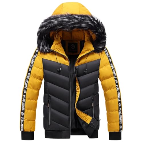 Goolecrimp Herren Winddicht Colorblocking Kapuzen Daunenjacke Mode Lose Freizeit Verdickte Warme Daunenjacke Outdoor Sport Wandern Daunenjacke (Schwarz,L) von Goolecrimp