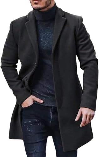 Goolecrimp Herren Windjacke schlank Revers einreihig Lange Trenchcoat lässig Business Büro Frühling und Herbst Jacke Mode Trend lose Jacke (Schwarz,L) von Goolecrimp