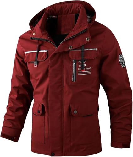 Goolecrimp Herren Winterjacke Mode Trend Outdoor Sportjacke Business Casual Arbeit Bergsteigen Camping Party Winddichte Jacke (Rot,L) von Goolecrimp