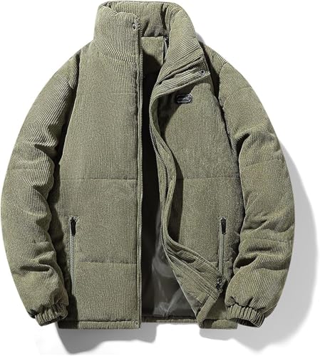 Goolecrimp Herren lose Cord Daunenjacke Mode Trend Stehkragen Winter verdickte Jacke Business Arbeit Freizeit Winddicht warme Jacke (Grün,3XL) von Goolecrimp