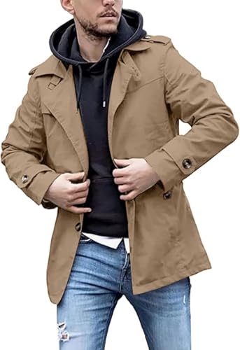 Goolecrimp Klassische Herren Windjacke Mit Retro Revers Und Einreihigem Revers Mode Business Freizeit Einfarbig Winddicht (Braun,5XL) von Goolecrimp