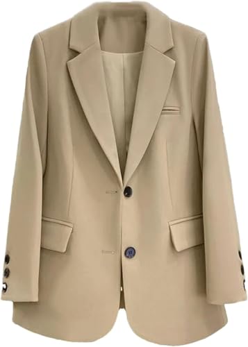 Goolecrimp Klassischer Damen Blazer Mit Revers Und Einreihigem Revers Eleganter Lockerer Business Und Büro Blazer (Khaki,XXL) von Goolecrimp